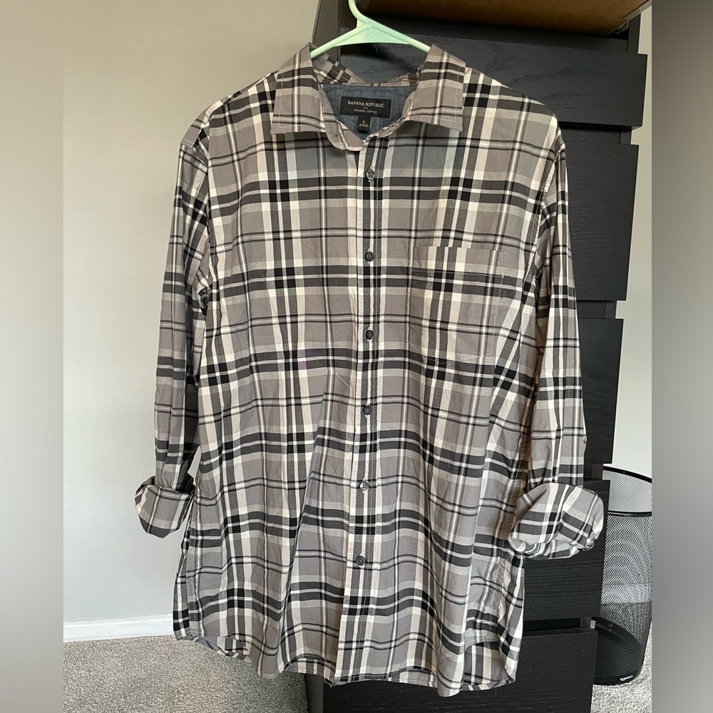 Banana Republic Men’s Button Down - Black/Grey - L